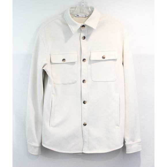 Zara Jacket Faux Suede Shirt Style Mens size S Ivory Collar Button Up - Picture 1 of 8